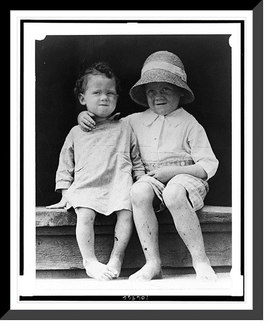 Historic Framed Print, [Two children, seated on step, facing front], 17 ...