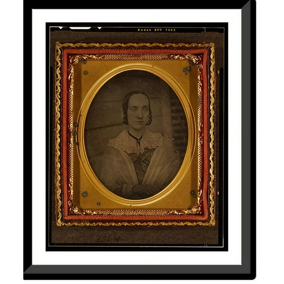 Historic Framed Print, [Two portraits of Sarah Allister McAllister Grant. Right plate: head-and-shoulders, facing slightly right. Left plate: full-length, standing in front of a bu, 17-7/8" x 21-7/8"