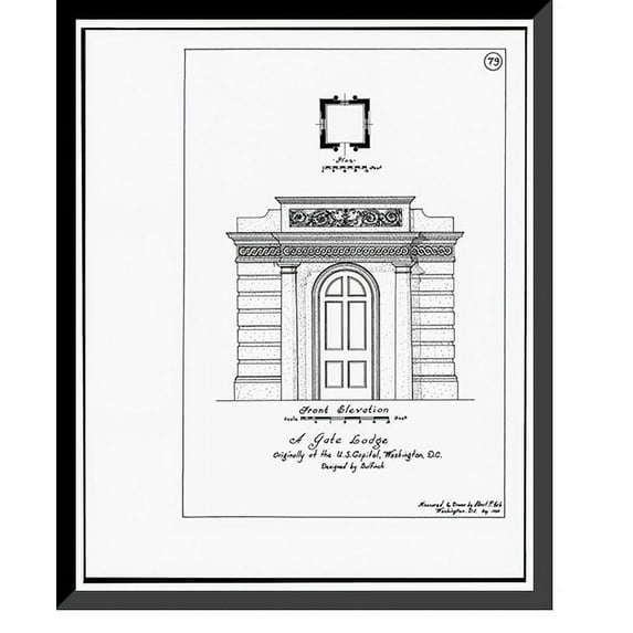 Historic Framed Print, U.S. Capitol Gatehouses, Fifteenth & Seventeenth Streets at Constitution Av, Washington, District of Columbia, DC - 11, 17-7/8" x 21-7/8"