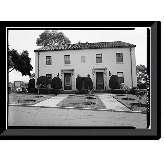 Historic Framed Print, U.S. Naval Hospital, Double Quarters, Park Boulevard, Balboa Park, San Diego, San Diego County, CA, 17-7/8" x 21-7/8"