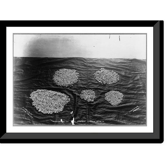 Historic Framed Print, Uncut diamonds gathered by five different mines in two days, Kimberley, South Africa.F.H. Hancox, photo., 17-7/8" x 21-7/8"