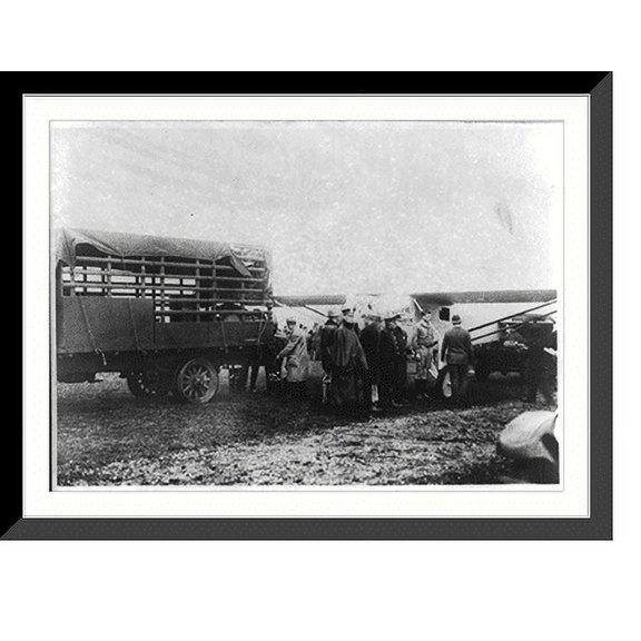 Historic Framed Print, Unloading gas barrels for Lindberg's flight, 17-7/8" x 21-7/8"