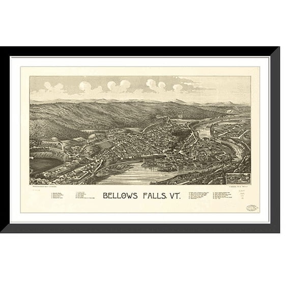Historic Framed Print, VT Bellows Falls 1886 MAP, 17-7/8" x 21-7/8"