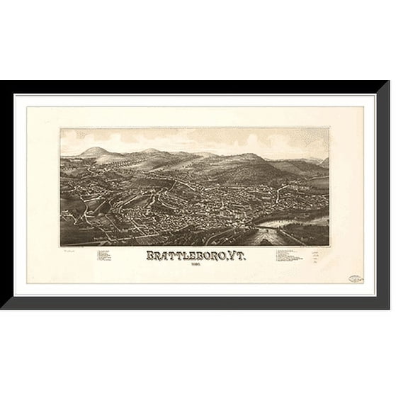 Historic Framed Print, VT Brattleboro 1886 MAP, 17-7/8" x 21-7/8"