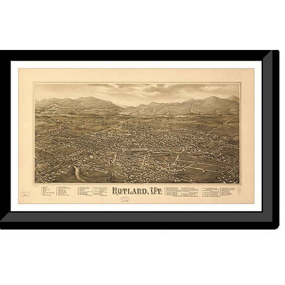 Historic Framed Print, VT Rutland 1885 MAP, 17-7/8" x 21-7/8"