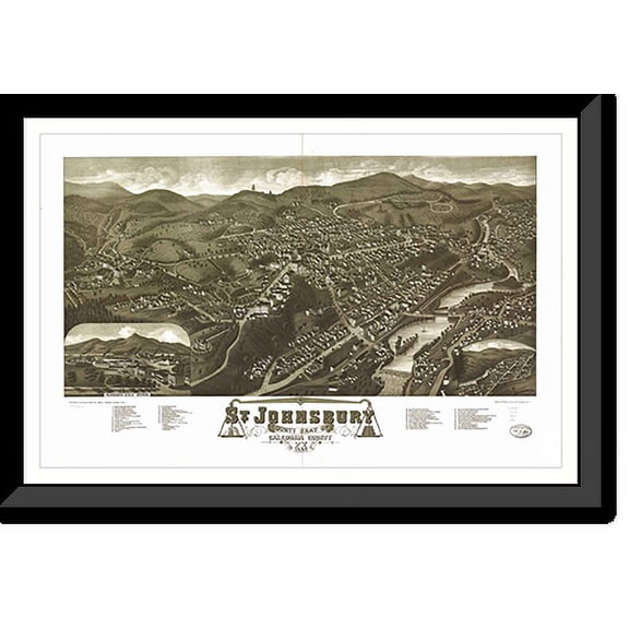 Historic Framed Print, VT St. Johnsbury 1884 MAP, 17-7/8" x 21-7/8"