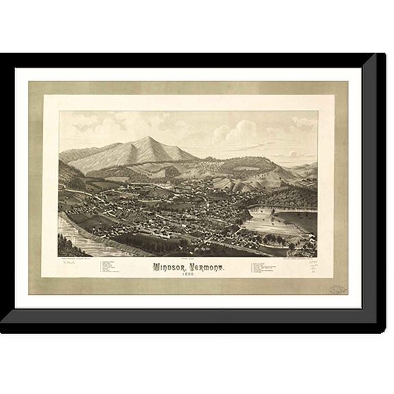 Historic Framed Print, VT Windsor 1886 MAP, 17-7/8" x 21-7/8"