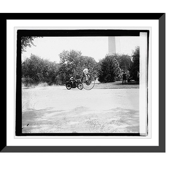 Historic Framed Print, [Velocipede and motorcycle], 8/23/21, 17-7/8" x 21-7/8"
