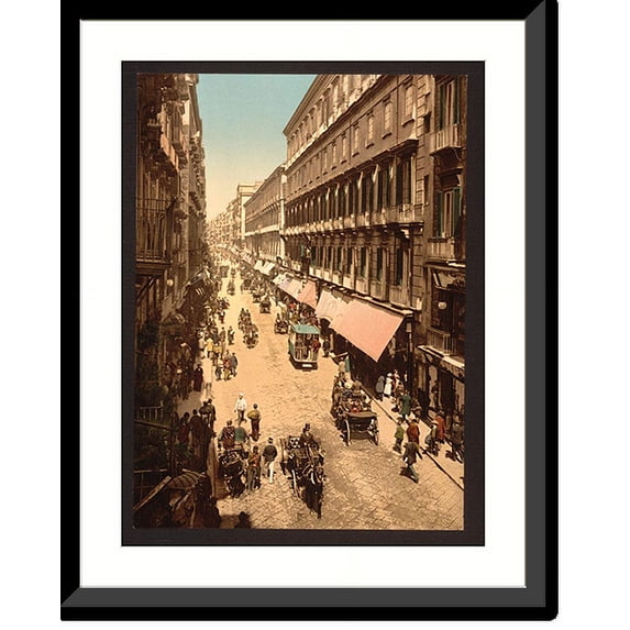 Historic Framed Print, Via Roma Naples Italy, 17-7/8" x 21-7/8"