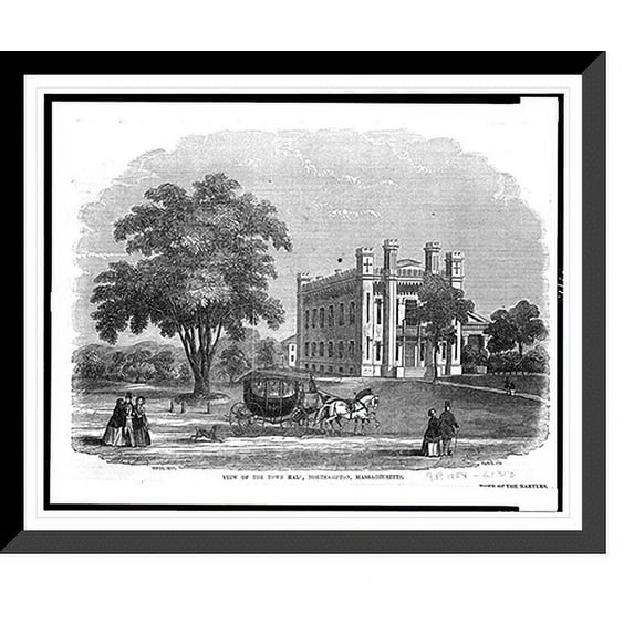 Historic Framed Print, View of the town hall, Northampton, Massachusetts.Wade, 1854 ; Peirce, sc., 17-7/8" x 21-7/8"