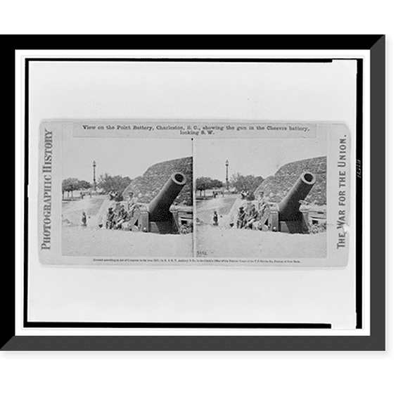 Historic Framed Print, View on the Point Battery, Charleston, S.C., showing the gun in the Cheevrs battery, looking S.W., 17-7/8" x 21-7/8"