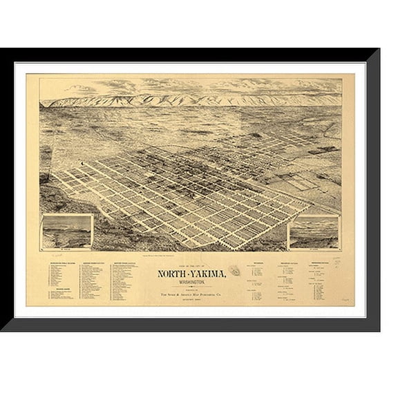 Historic Framed Print, WA North Yakima 1889 MAP, 17-7/8" x 21-7/8"