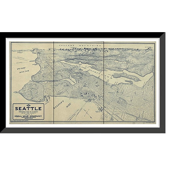 Historic Framed Print, WA Seattle 1925 MAP, 17-7/8" x 21-7/8"