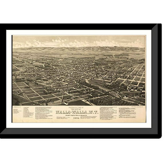 Historic Framed Print, WA Walla Walla 1884 MAP, 17-7/8" x 21-7/8"