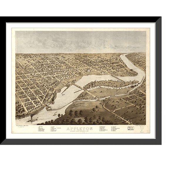 Historic Framed Print, WI Appleton 1867 MAP, 17-7/8" x 21-7/8"