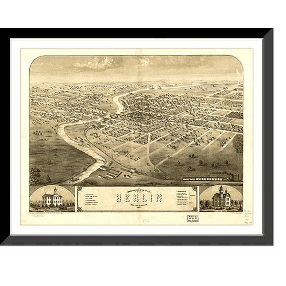 Historic Framed Print, WI Berlin 1867 MAP, 17-7/8" x 21-7/8"