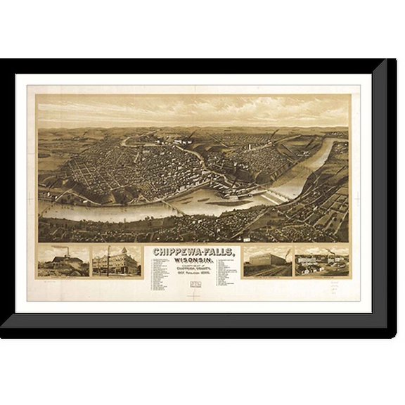 Historic Framed Print, WI Chippewa Falls 1907 MAP, 17-7/8" x 21-7/8"