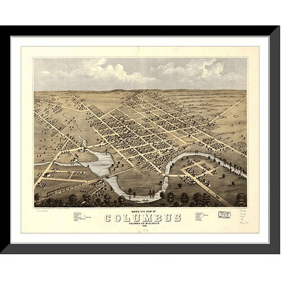 Historic Framed Print, WI Columbus 1868 MAP, 17-7/8" x 21-7/8"