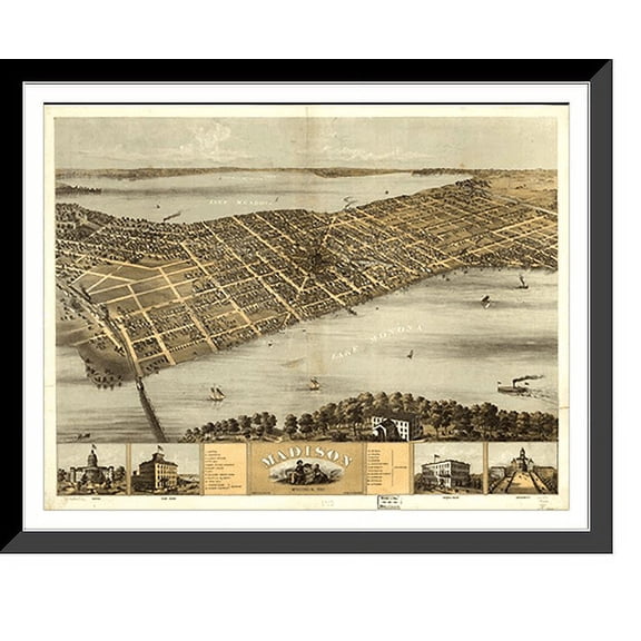 Historic Framed Print, WI Madison 1867 MAP, 17-7/8" x 21-7/8"