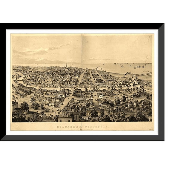 Historic Framed Print, WI Milwaukee 1854 MAP, 17-7/8" x 21-7/8"