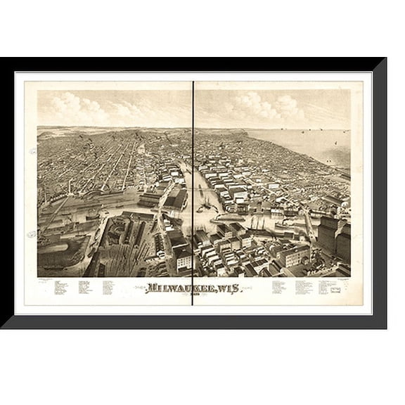 Historic Framed Print, WI Milwaukee 1879 MAP, 17-7/8" x 21-7/8"