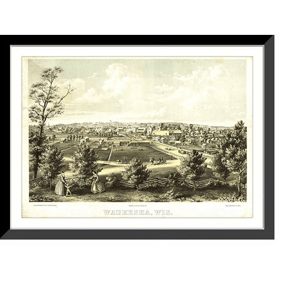 Historic Framed Print, WI Waukesha 1857 MAP, 17-7/8" x 21-7/8"