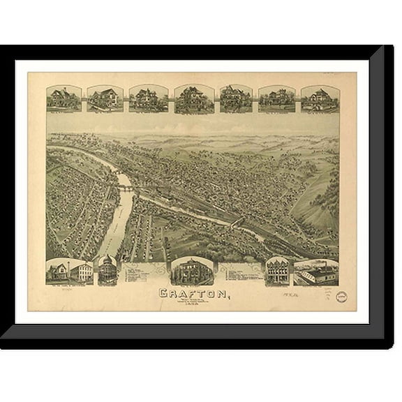 Historic Framed Print, WV Grafton 1898 MAP, 17-7/8" x 21-7/8"
