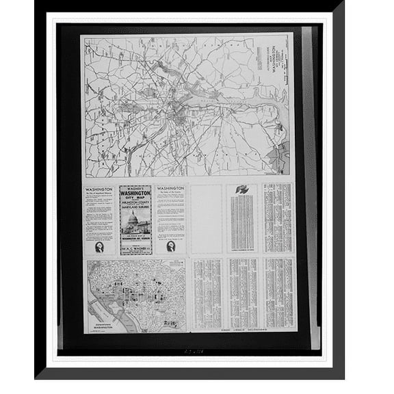 Historic Framed Print, Wagner's Washington city map including Arlington County, Virginia, and the Maryland suburbs, 17-7/8" x 21-7/8"