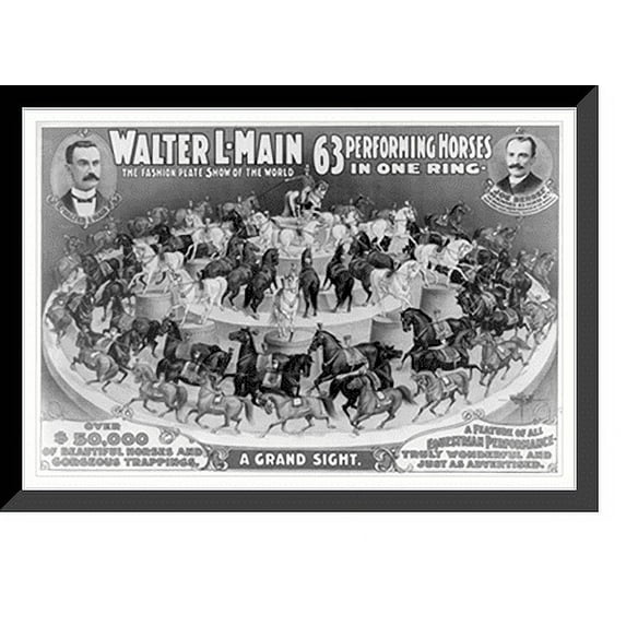 Historic Framed Print, Walter L-Main - 63 Performing horses in one Ring, 17-7/8" x 21-7/8"
