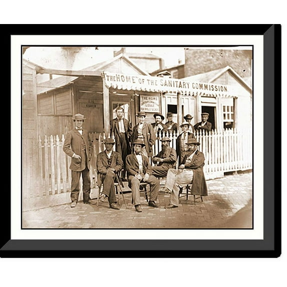 Historic Framed Print, Washington D.C. Group of Sanitary Commission workers at the entrance of the Home Lo, 17-7/8" x 21-7/8"