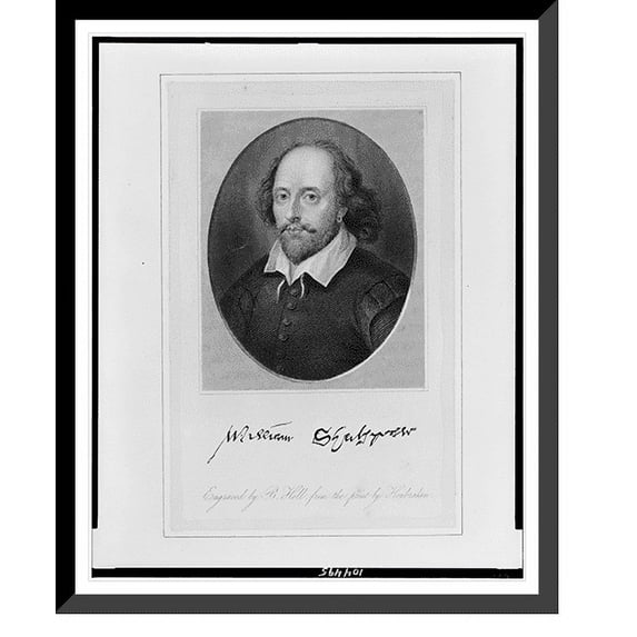 Historic Framed Print, William Shakespeare.engraved by B. Holl from the print by Houbraken., 17-7/8" x 21-7/8"