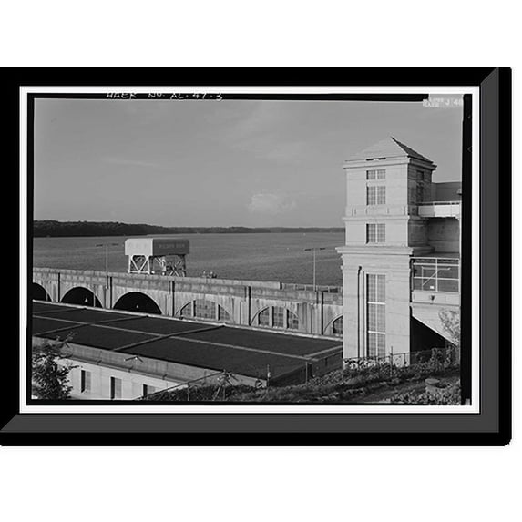 Historic Framed Print, Wilson Dam & Hydroelectric Plant, Spanning Tennessee River at Wilson Dam Road (Route, Muscle Shoals, Colbert County, AL - 3, 17-7/8" x 21-7/8"