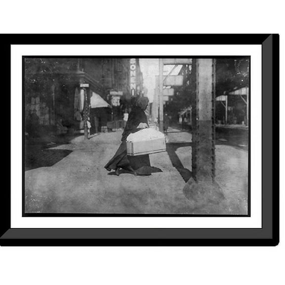 Historic Framed Print, Woman carrying flowers home. W. Broadway, N.Y. Location: New York, New York (State), 17-7/8" x 21-7/8"