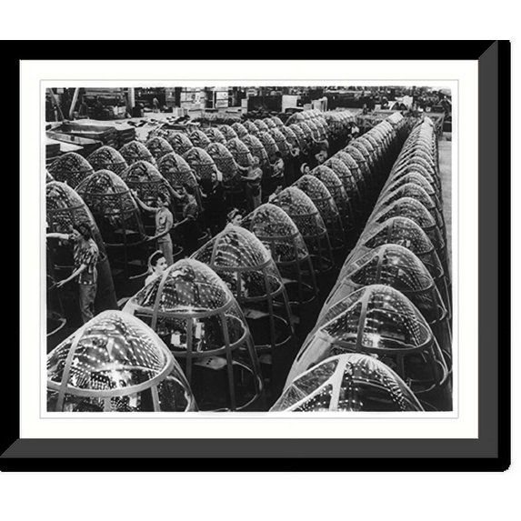 Historic Framed Print, Women aircraft workers finishing transparent bomber noses for fighter and reconnaissance planes at Douglas Aircraft Co. plant in Long Beach, Calif., 17-7/8" x 21-7/8"