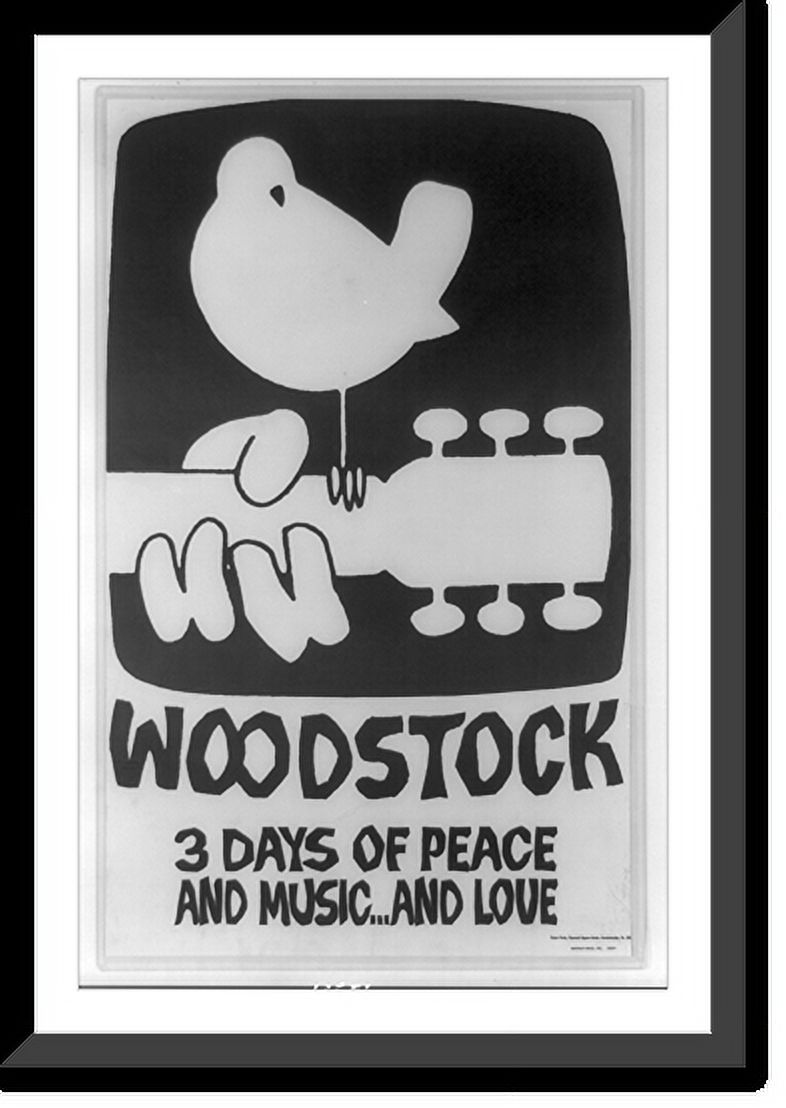 Historic Framed Print, Woodstock 3 days of peace and music