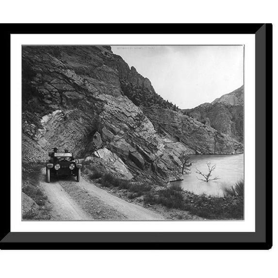 Historic Framed Print, Yellowstone National Park: Auto above Shoshone dam, 17-7/8" x 21-7/8"