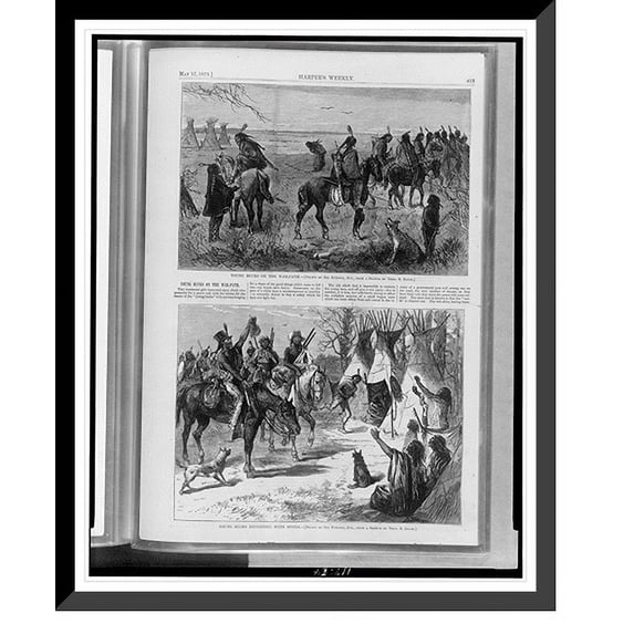 Historic Framed Print, Young bucks on the war-path Young bucks returning with spoils.drawn by Sol Eytinge, Jun., from sketch by Theo. R. Davis., 17-7/8" x 21-7/8"