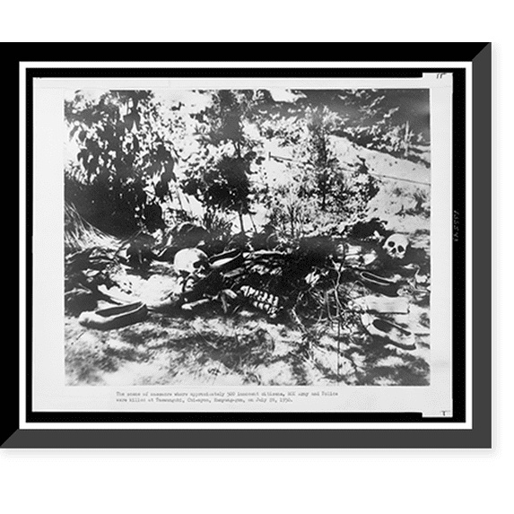 Historic Framed Print, The scene of massacre where approximately 500 innocent citizens, ROK army and police were killed at Taewangchi, Chi-myon, Hamyang-gun, on July 28, 1950, 17-7/8" x 21-7/8"