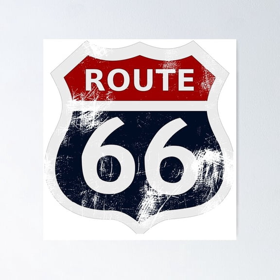 Historic Highway Route 66 Custom Retro Road Trip Travel Map Graphic Wall Art, Unframed Poster