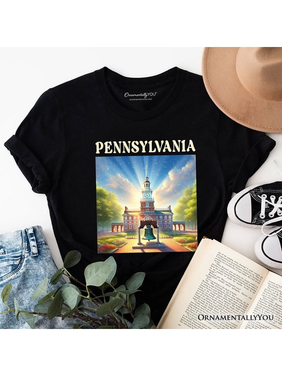 Historic Liberty Bell and Independence Hall Pennsylvania State T-Shirt, Colonial Landmark Tee and Travel Souvenir