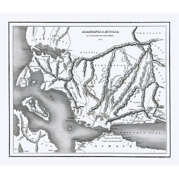 Historic Map - Aetolia Acarnania Greece - Oxford 1828 - 27.12 x 23 - Vintage Wall Art