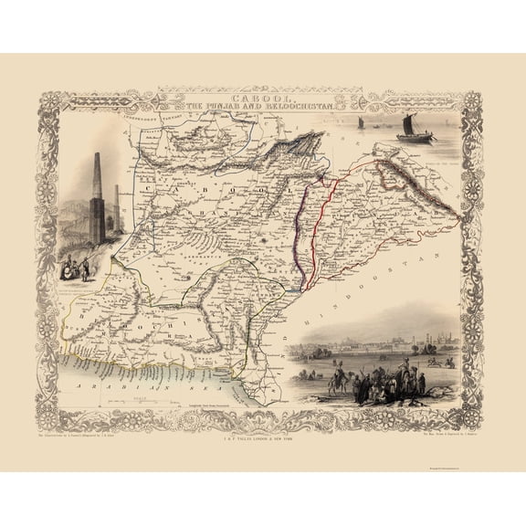 Historic Map - Afghanistan Iran Pakistan - Tallis 1851 - Vintage Wall Art