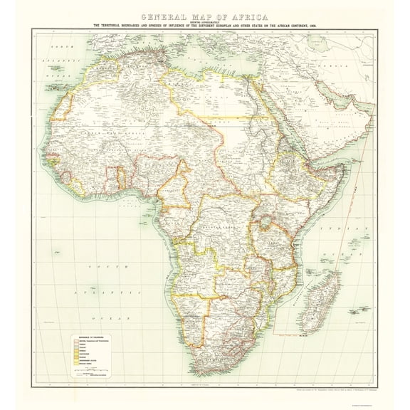 Historic Map - Africa - Bartholomew 1909 - 23 x 24.83 - Vintage Wall Art