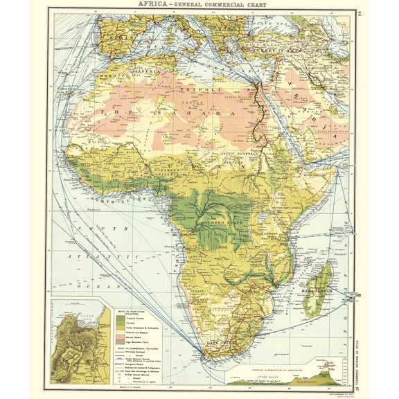 Historic Map - Africa General Commercial Chart - Newnes 1907 - 23 x 27.06 - Vintage Wall Art