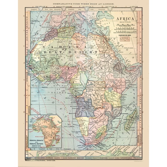 Historic Map - Africa - Monteith 1882 - 23 x 29.26 - Vintage Wall Art
