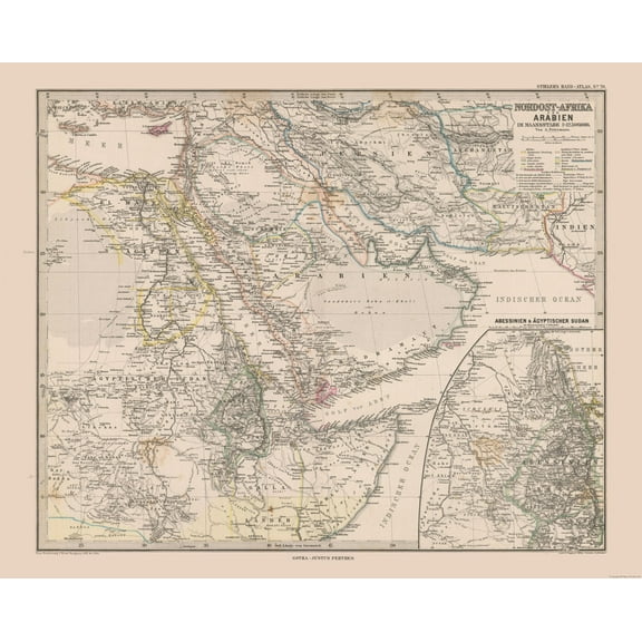 Historic Map - Africa North East Arabia - Stieler 1885 - 28.60 x 23 - Vintage Wall Art