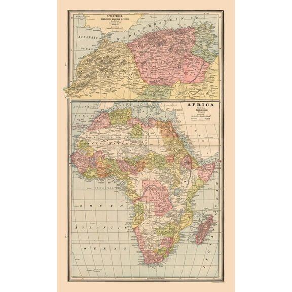 Historic Map - Africa North West - Cram 1888 - 23 x 37.71 - Vintage Wall Art
