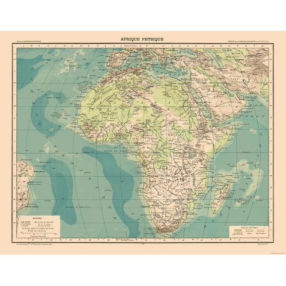 Historic Map - Africa Physical - Schrader 1908 - 29.37 x 23 - Vintage Wall Art
