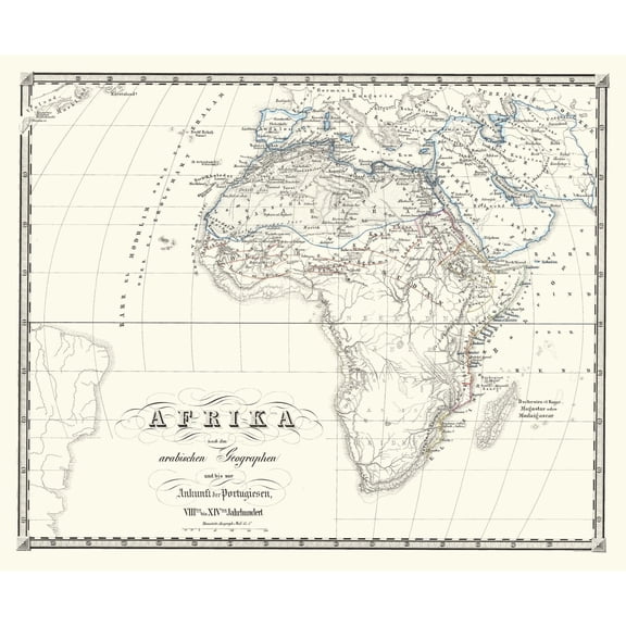 Historic Map - Africa Post Arabs 14 Century - Spruner 1855 - Vintage Wall Art