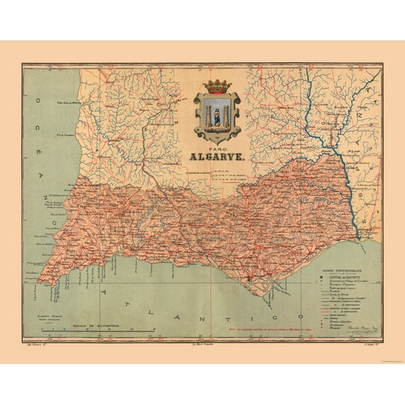 Historic Map - Algarve Portugal - Martine 1904 - Vintage Wall Art
